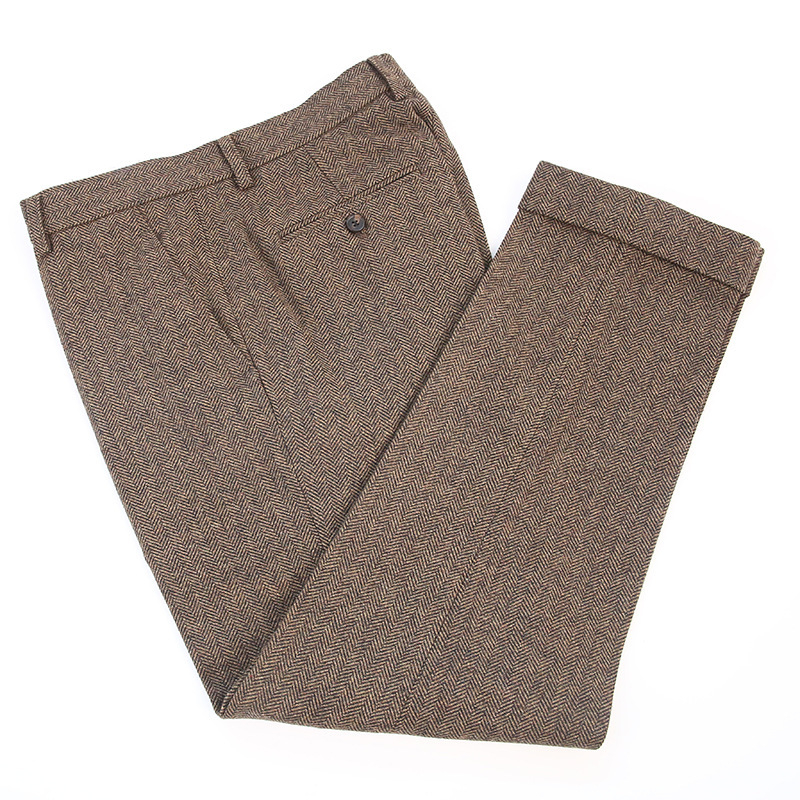 Muške hlače s manžetom, vuneni tweed s uzorkom herringbone, slim fit, zimski stil