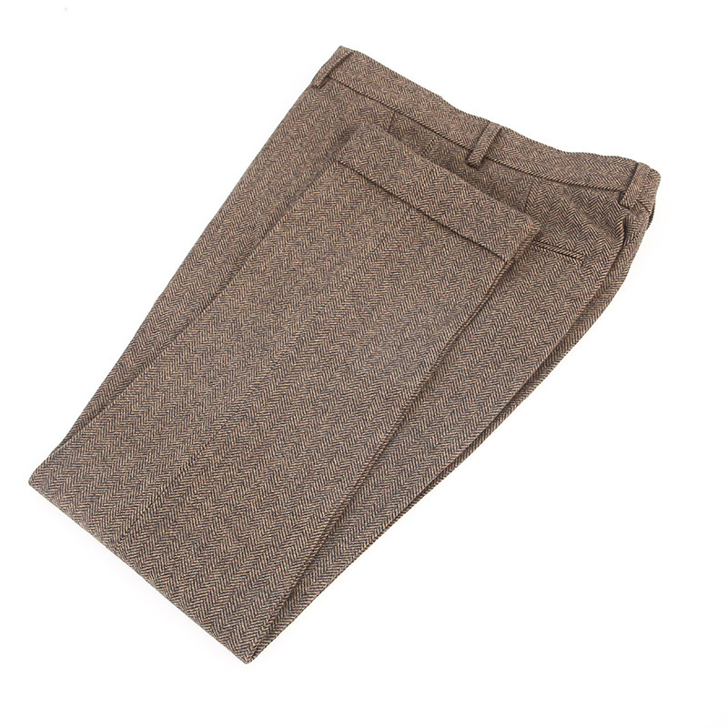 Muške hlače s manžetom, vuneni tweed s uzorkom herringbone, slim fit, zimski stil
