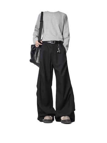 Őszi pliszírozott, széles szárú nadrág, laza szabás, 100% poliészter