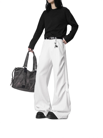 Őszi pliszírozott, széles szárú nadrág, laza szabás, 100% poliészter