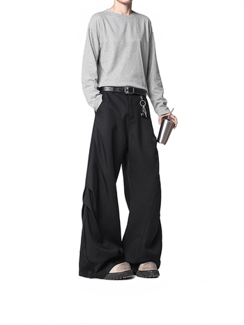 Őszi pliszírozott, széles szárú nadrág, laza szabás, 100% poliészter