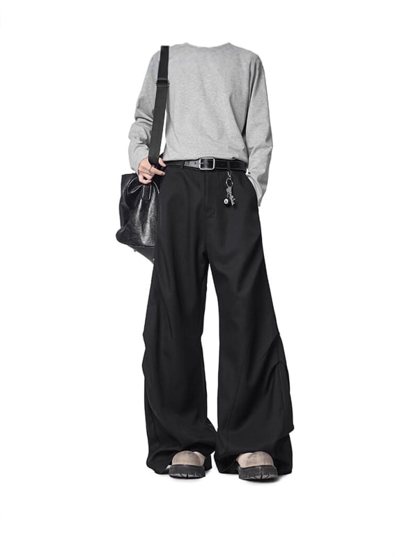 Őszi pliszírozott, széles szárú nadrág, laza szabás, 100% poliészter