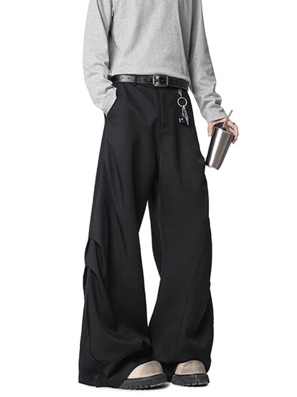 Őszi pliszírozott, széles szárú nadrág, laza szabás, 100% poliészter