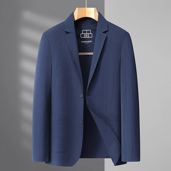 Muško casual odijelo, lagano i prozračno, slim fit, sako s ovratnikom i jednostrukim kopčanjem, dugi rukavi, poliester smjesa, džepovi s patch džepovima