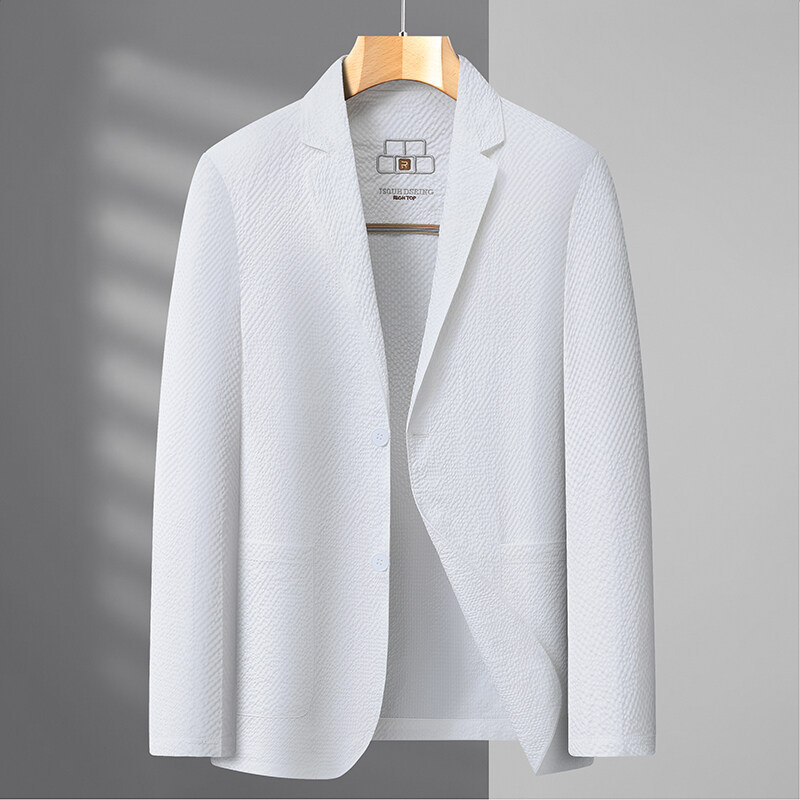 Muško casual odijelo, lagano i prozračno, slim fit, sako s ovratnikom i jednostrukim kopčanjem, dugi rukavi, poliester smjesa, džepovi s patch džepovima