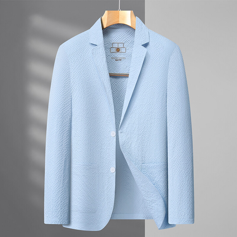 Muško casual odijelo, lagano i prozračno, slim fit, sako s ovratnikom i jednostrukim kopčanjem, dugi rukavi, poliester smjesa, džepovi s patch džepovima