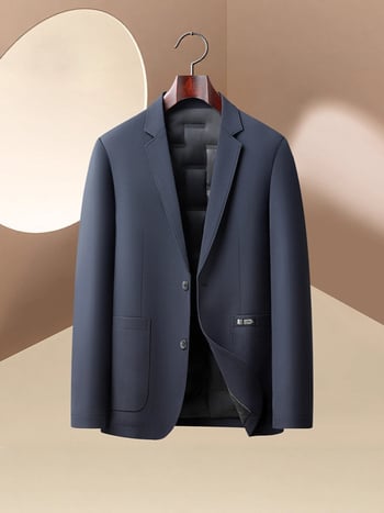 Мъжко костюмно сако с пухена подплата, леко, двубутонно едноредово закопчаване, сако стил, подплата полиестер, смес полиестер-найлон-спандекс, сезон пролет/есен, свободен силует