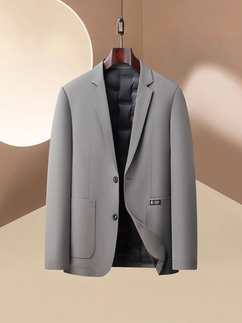 Мъжко костюмно сако с пухена подплата, леко, двубутонно едноредово закопчаване, сако стил, подплата полиестер, смес полиестер-найлон-спандекс, сезон пролет/есен, свободен силует