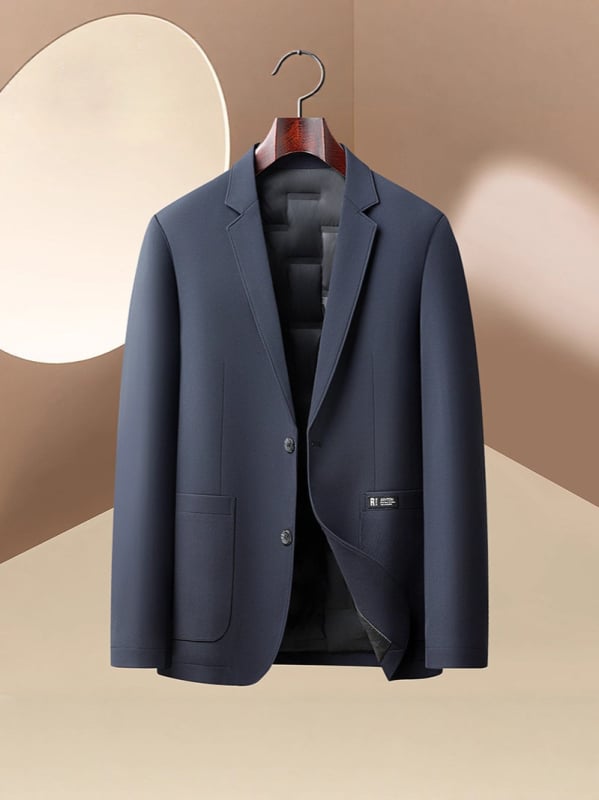 Мъжко костюмно сако с пухена подплата, леко, двубутонно едноредово закопчаване, сако стил, подплата полиестер, смес полиестер-найлон-спандекс, сезон пролет/есен, свободен силует