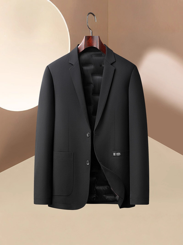 Мъжко костюмно сако с пухена подплата, леко, двубутонно едноредово закопчаване, сако стил, подплата полиестер, смес полиестер-найлон-спандекс, сезон пролет/есен, свободен силует