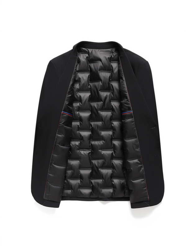 Мъжко костюмно сако с пухена подплата, леко, двубутонно едноредово закопчаване, сако стил, подплата полиестер, смес полиестер-найлон-спандекс, сезон пролет/есен, свободен силует