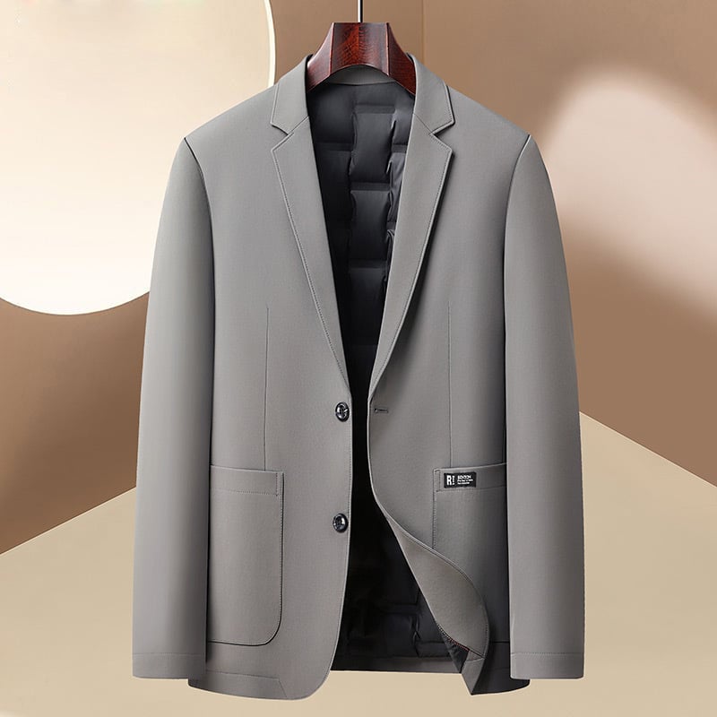 Мъжко костюмно сако с пухена подплата, леко, двубутонно едноредово закопчаване, сако стил, подплата полиестер, смес полиестер-найлон-спандекс, сезон пролет/есен, свободен силует
