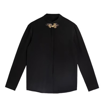 Ing álló gallérral, hosszú ujjú, laza szabású, poliészter keverék, egyszínű