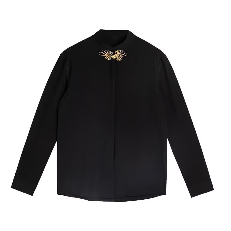 Ing álló gallérral, hosszú ujjú, laza szabású, poliészter keverék, egyszínű