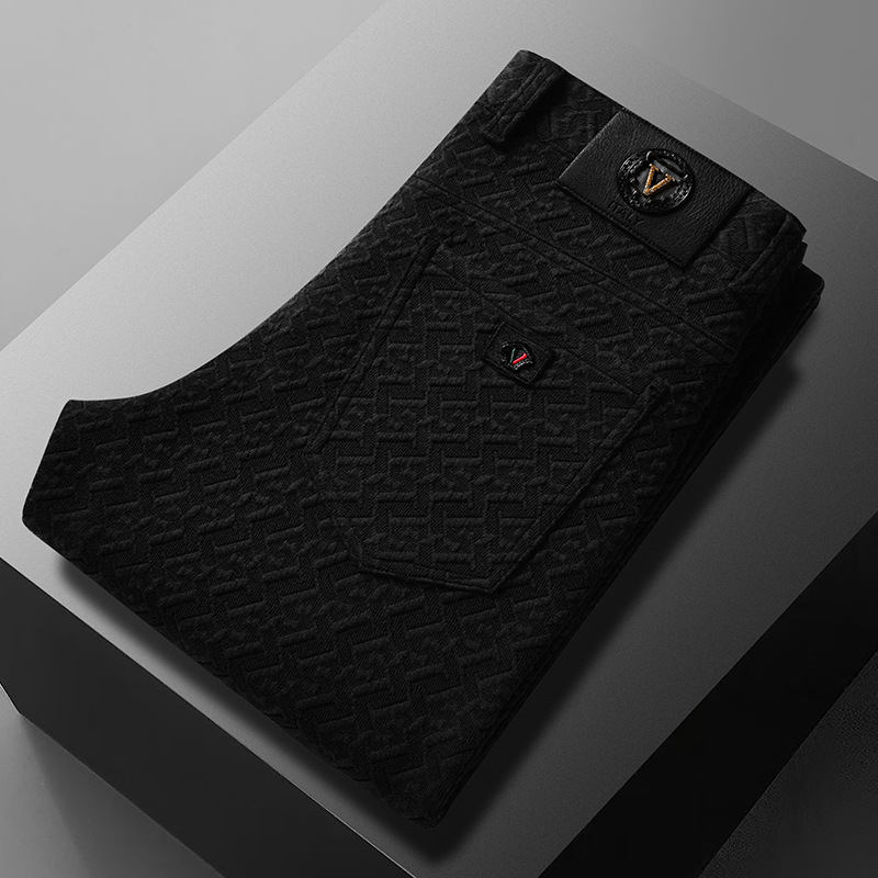 Muške casual hlače – podstavljene flisom, debele i tople, ravni kroj hlača, jacquard poliester, poslovni stil