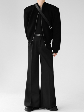 Öltönynadrág mikro-flare szabású, széles lábszárú, poliészter 95% / pamut keverék, vasalás nélkül, mikro-elasztikus