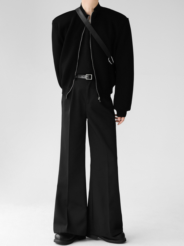 Öltönynadrág mikro-flare szabású, széles lábszárú, poliészter 95% / pamut keverék, vasalás nélkül, mikro-elasztikus