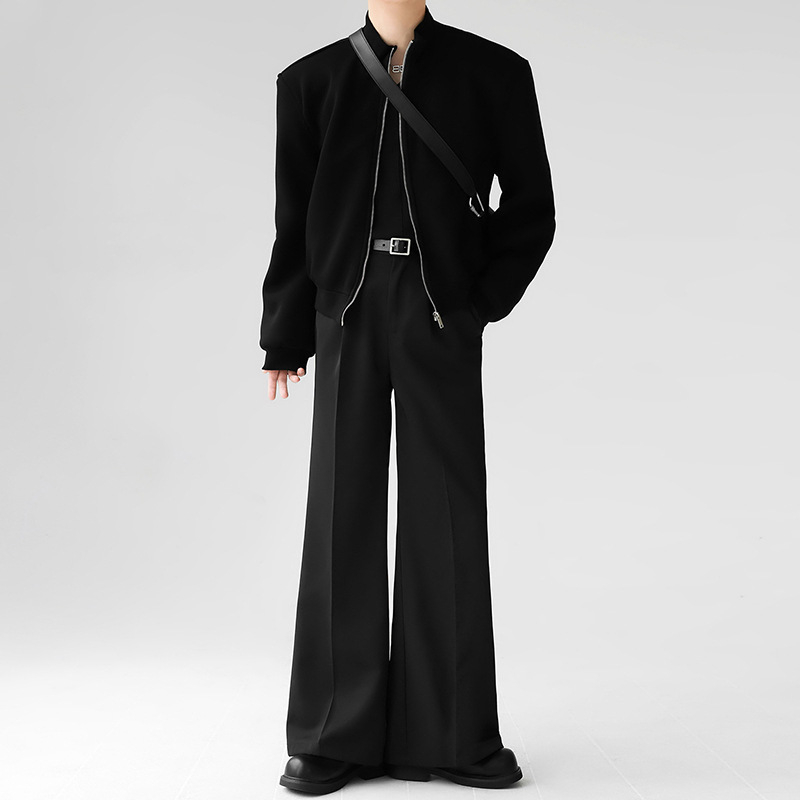 Öltönynadrág mikro-flare szabású, széles lábszárú, poliészter 95% / pamut keverék, vasalás nélkül, mikro-elasztikus