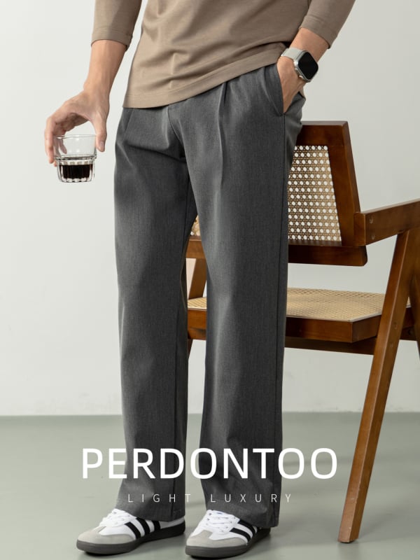 Muške hlače za odijelo - bez peglanja, Slim-Fit, poluelastična struka, ravni kroj, mješavina poliester-viskoza-spandexa