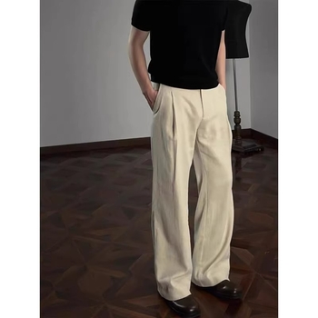 Muške hlače od lana s ravnim krojem, poslovno-formalan stil