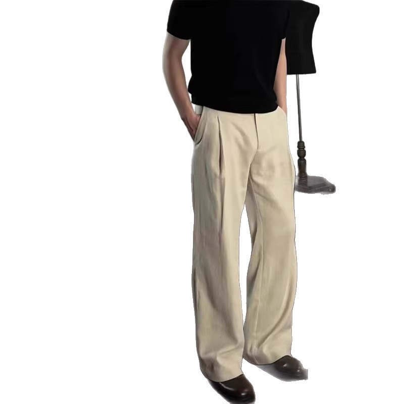 Muške hlače od lana s ravnim krojem, poslovno-formalan stil