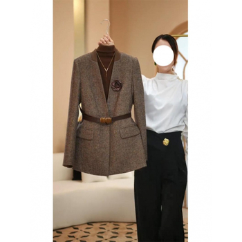 Női őszi utcai stílusú blézer, lótuszleveles gallér, egyrészes gombolás, hosszú ujjú, akril anyag, 95%+