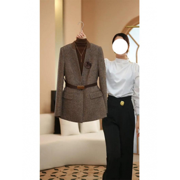 Női őszi utcai stílusú blézer, lótuszleveles gallér, egyrészes gombolás, hosszú ujjú, akril anyag, 95%+