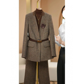 Női őszi utcai stílusú blézer, lótuszleveles gallér, egyrészes gombolás, hosszú ujjú, akril anyag, 95%+