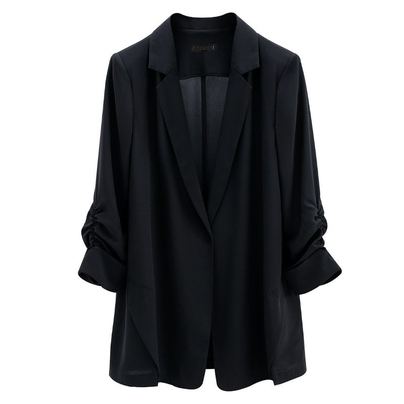 Plusz méretű női nyári napvédő zakó, laza szabás, 3/4-es ujjak szirmu formájú ujjak; anyag: akril rost; fő szövet: regenerált cellulóz rost