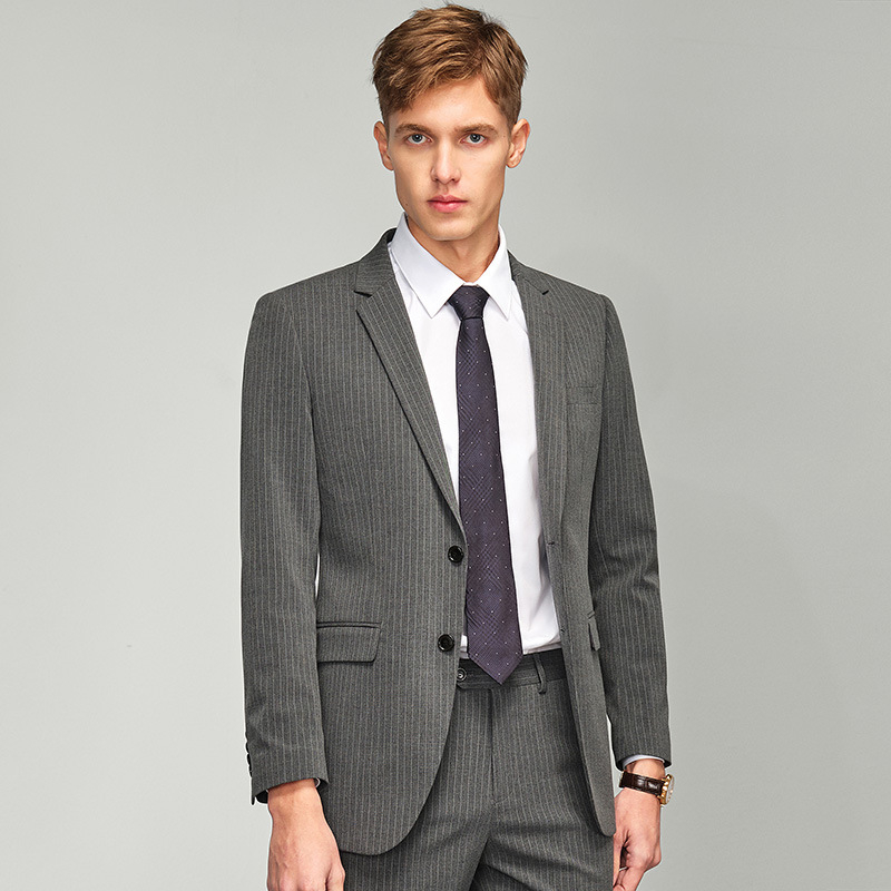 Muško sako s prugama, Slim-fit, nepeglano, mješavina poliester-viskoza-elastan (70/28/2), ravni ovratnik, jednoredno zatvaranje s dva gumba