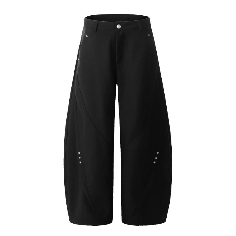 Pantalone High Street retro dizajn s dekonstrukcijskim rivet detaljima, blago šireći kroj, mikroelastični poliestar, proljeće–jesen