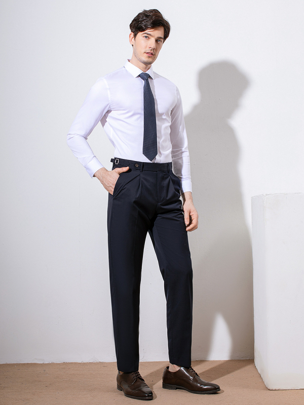 Neapolitán gyapjú férfi nadrág, magas derekú, egyenes szabás, egyetlen redő