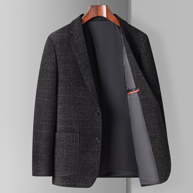 Slim-fit blejzer od poliestera kariranog uzorka, ovratnik tipa košulje, jednostrano kopčanje, dugi rukavi