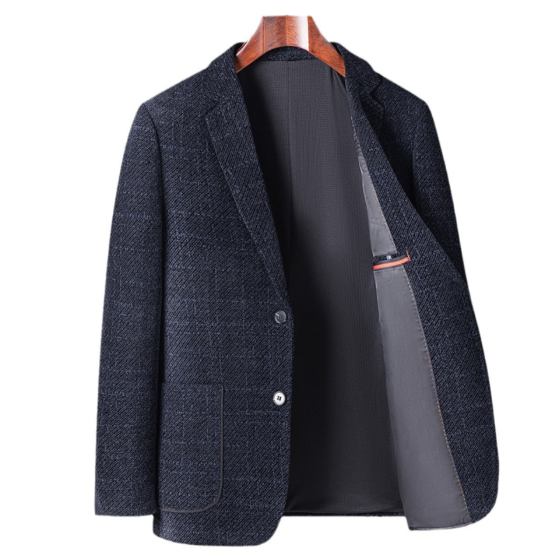 Slim-fit blejzer od poliestera kariranog uzorka, ovratnik tipa košulje, jednostrano kopčanje, dugi rukavi
