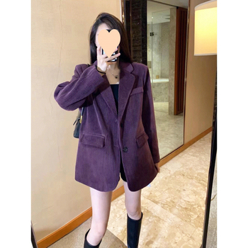 Női corduroy kosztümzakó, utcai stílus, gallér lotuslevel, szirmos ujjak, egy soros záródás, poliészter 90-95%