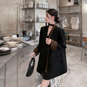 Leopard mintás gallér nélküli kabát, 5/4-es ujjú, tavasz 2025