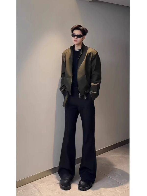 Muške hlače od poliestera – slim fit, blago proširene, rastezljive, zimske 2024