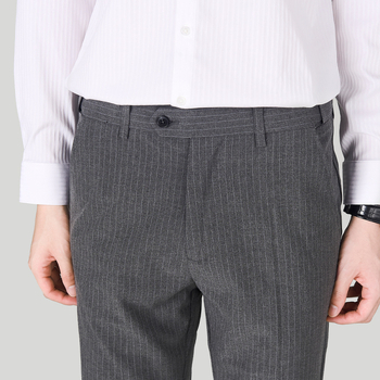Muške prugaste hlače – korejski stil, lagani poslovni stil, ravni kroj, poliester-viskoza-spandeks 68/28/4, zima