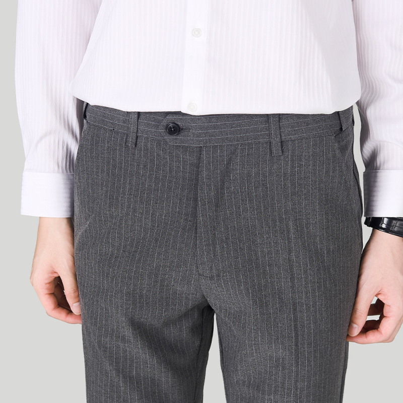 Muške prugaste hlače – korejski stil, lagani poslovni stil, ravni kroj, poliester-viskoza-spandeks 68/28/4, zima
