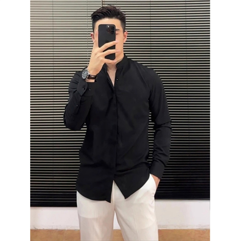Nova muška bijela košulja sa stojećim ovratnikom, slim fit, poslovno-ležerni stil