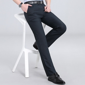 Ανδρικοί παντελόνες από μαλλί, ίσια γραμμή, υψηλή μέση, καλοκαίρι, 52% μαλλί, επιχειρηματικό επίσημο στυλ