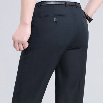 Ανδρικοί παντελόνες από μαλλί, ίσια γραμμή, υψηλή μέση, καλοκαίρι, 52% μαλλί, επιχειρηματικό επίσημο στυλ