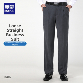 Muške vunene hlače za poslovni stil, široki kroj, poslovno formalni stil, 75% vuna, sezona proljeće–jesen, izlazak jeseni 2025, gumbi detalj.