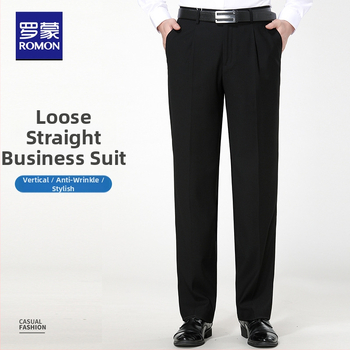 Muške vunene hlače za poslovni stil, široki kroj, poslovno formalni stil, 75% vuna, sezona proljeće–jesen, izlazak jeseni 2025, gumbi detalj.