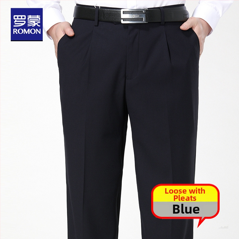 Muške vunene hlače za poslovni stil, široki kroj, poslovno formalni stil, 75% vuna, sezona proljeće–jesen, izlazak jeseni 2025, gumbi detalj.