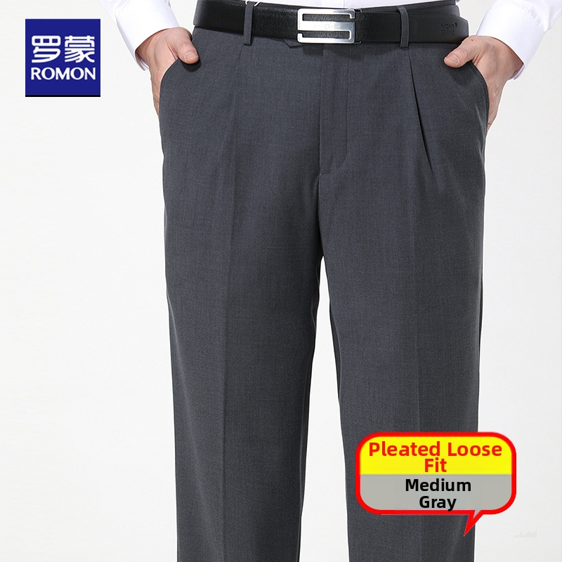 Muške vunene hlače za poslovni stil, široki kroj, poslovno formalni stil, 75% vuna, sezona proljeće–jesen, izlazak jeseni 2025, gumbi detalj.