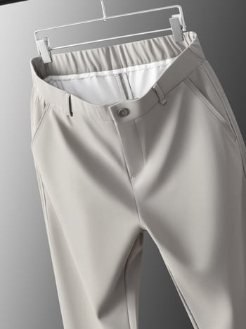 Muške poslovne hlače, ravne kroja, mikroelastične, polyester 87%, težina tkanine 340 g, četiri sezone