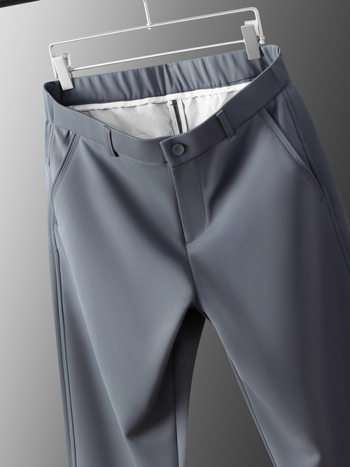 Muške poslovne hlače, ravne kroja, mikroelastične, polyester 87%, težina tkanine 340 g, četiri sezone