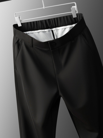 Muške poslovne hlače, ravne kroja, mikroelastične, polyester 87%, težina tkanine 340 g, četiri sezone