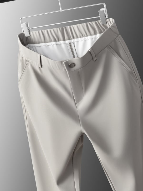 Muške poslovne hlače, ravne kroja, mikroelastične, polyester 87%, težina tkanine 340 g, četiri sezone